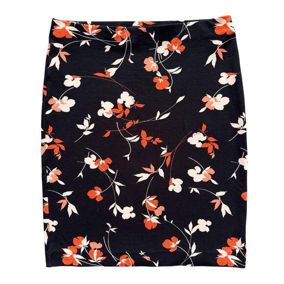 Ann Taylor Skirt Womens Medium Black Red White Floral Stretch Pull On Pencil - Picture 1 of 9